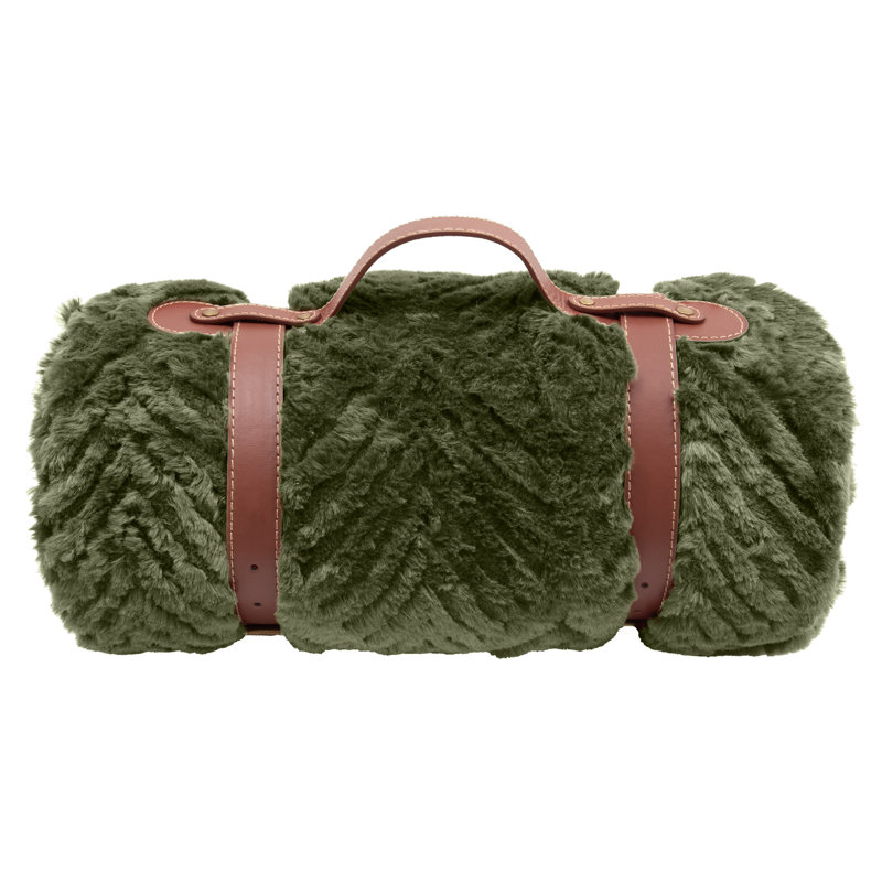 Plaid en fausse fourrure texturée à motif chevron tricoté - 122 x 152 cm - Plaid de voyage moelleux, confortable et doux pour canapé ou sofa, couleur chêne laurier vert