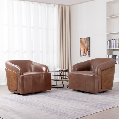 Genuine Leather Swivel Barrel Chair(Set Of 2)