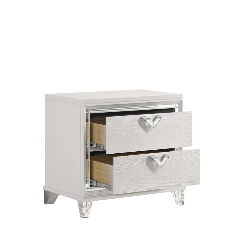 Table de chevet 2 tiroirs de style moderne avec lumière DEL et poignées en forme de V
