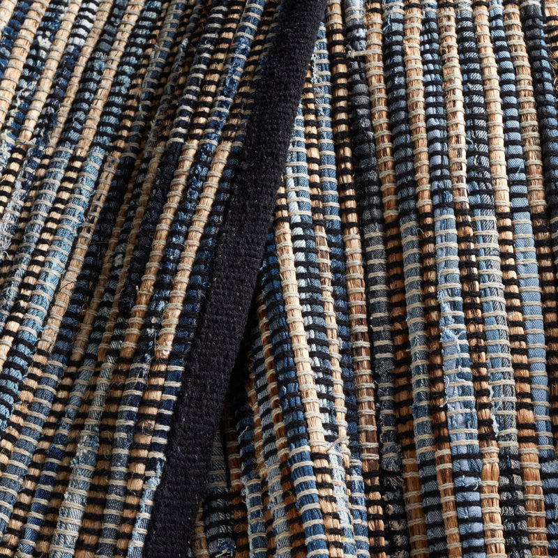 Denim Rag Gridwork Blue Handwoven Cotton Rug, Rectangle 3' x 5'