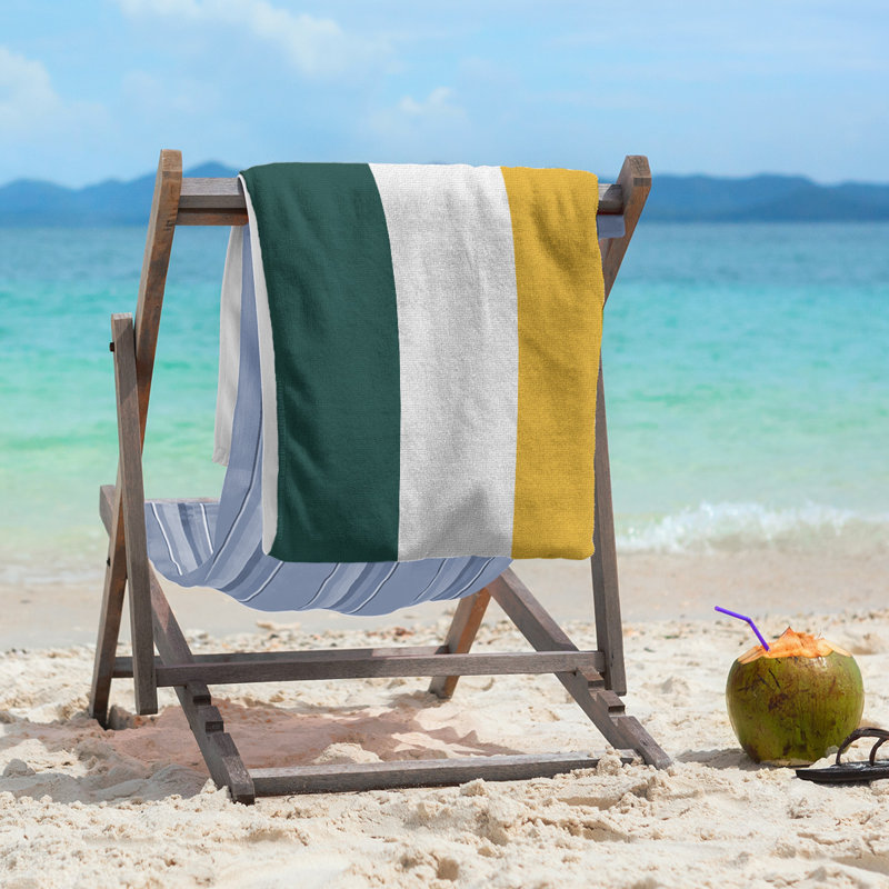 Beach Towel, Microfiber, Kelly Green/White/Gold