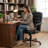 Ergonomic Leather Desk Chair Vintage Wingback Design 7.6Inch Thick Cushion 350LBS Capacity Swivel Work Chair-129238992-129238993