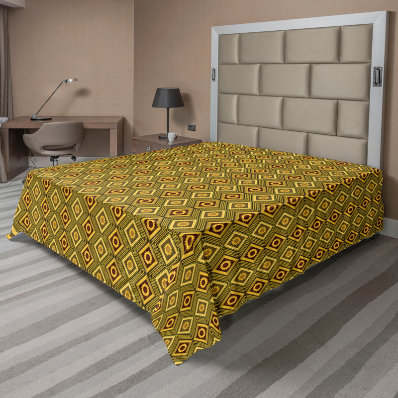 Drap plat moderne de style bohème Ambesonne, Drap plat grand, Orange pâle / vert / motif floral / géométrique