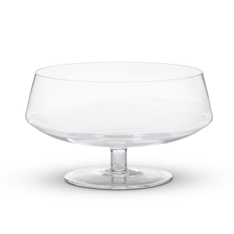 Handcrafted Clear Glass Stemmed Low Bowl