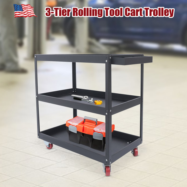 3 Tier Utility Cart Heavy Duty 330lbs Capacity Rolling Service Cart Utility  Carts with Wheels Storage Cart Restaurant Supplies Great for