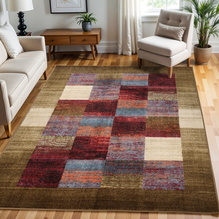 Rustic Colour Block Checkered NonSlip Indoor Runner or Area Rug