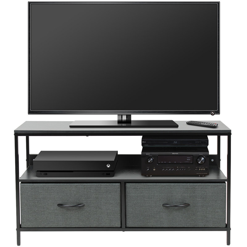 Sorbus 2 Drawers TV Stand Dresser with Steel Frame, Wood Top, & Fabric Bins, Black