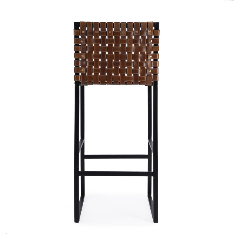 Butler Urban Brown Woven Leather Bar Stool, Bar Stool (30" Seat Height), Dark Brown/Black