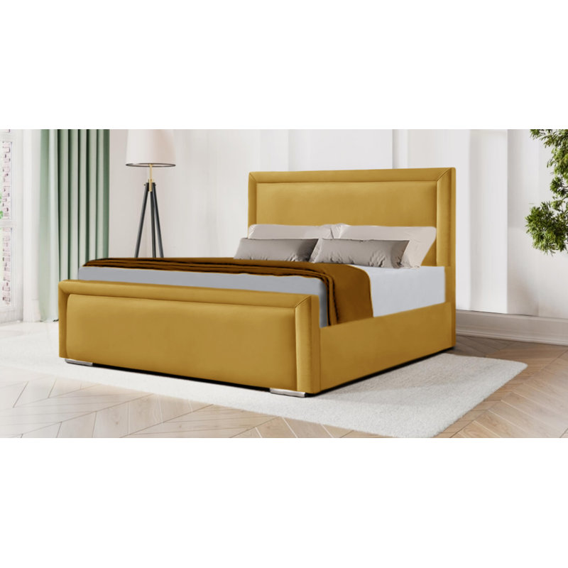 Cihat Upholstered Bed, Double (4'6), Yellow Mustard