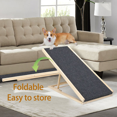 Adjustable Solid Wood Dog Ramp with Non-Slip Surface for Beds, Couches & Cars