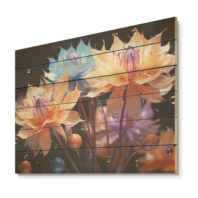 Abstraction de bleuet coloré - Art mural en bois sur bois de pin naturel, H 10 po x l 20 po