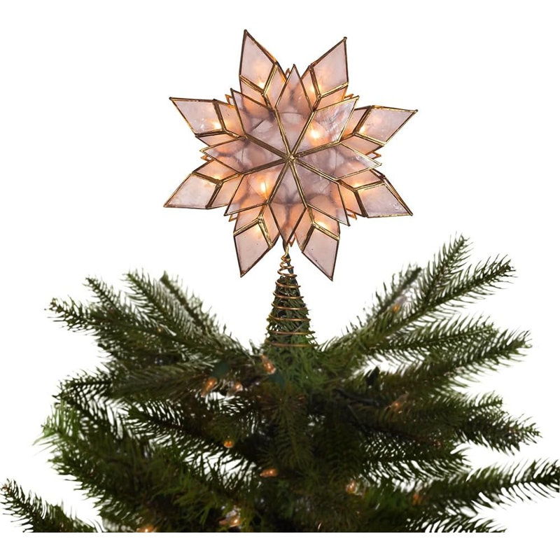 Décoration pour sommet de sapin de Noël avec étoile incandescente à 8 pointes Capiz
