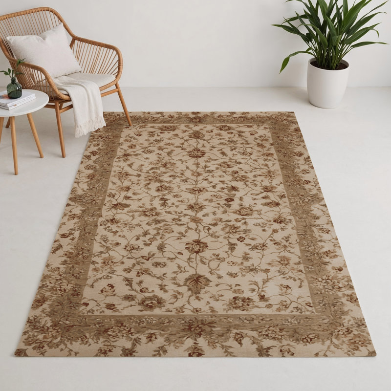 Botanical Beige Indoor and Outdoor Area Rug, Rectangle 3' x 5'