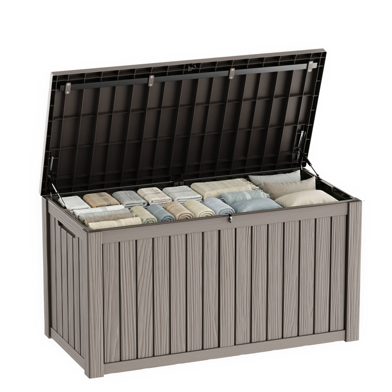 150 Gallon Water Resistant Resin Lockable Deck Box,All-Weather Outdoor Storage, Brown-Grey