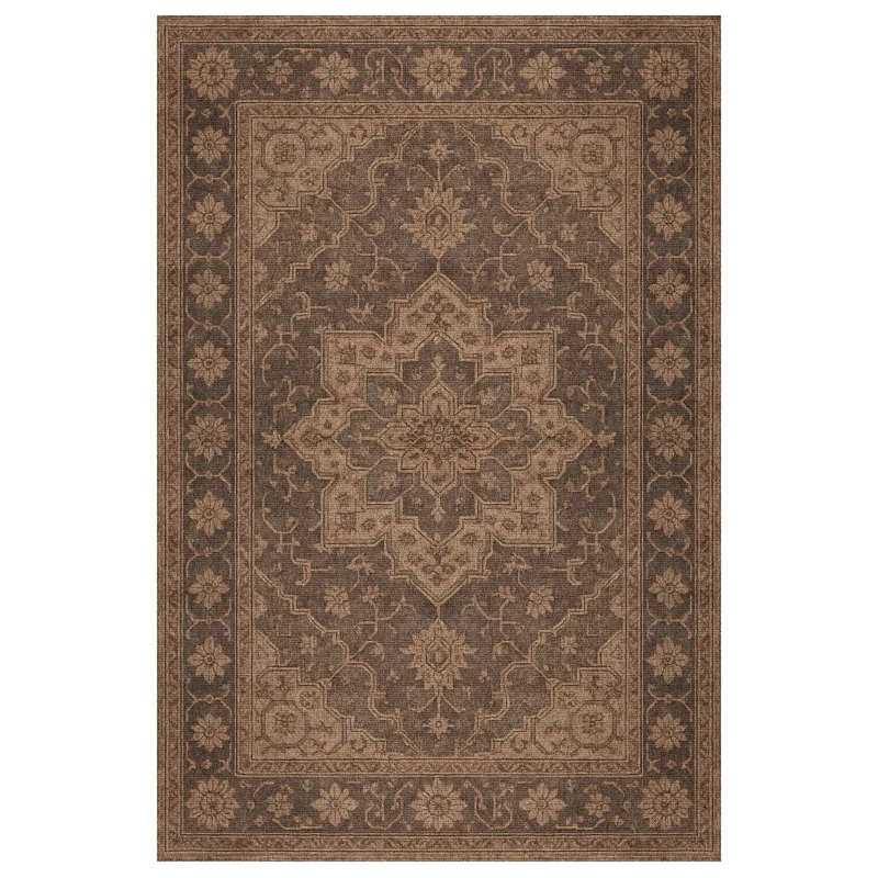 Nouvelle Collection Digital Print Cotton-Polyester Brown Oriental Rug, Runner 3'4" x 11'6"