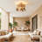 16" Boho 4-Light Handwoven Drum Dimmable Semi-Flush Mount Ceiling Light With Tassels, Gold Metal & Raffia Shade, Decorative Organic Modern Fixture