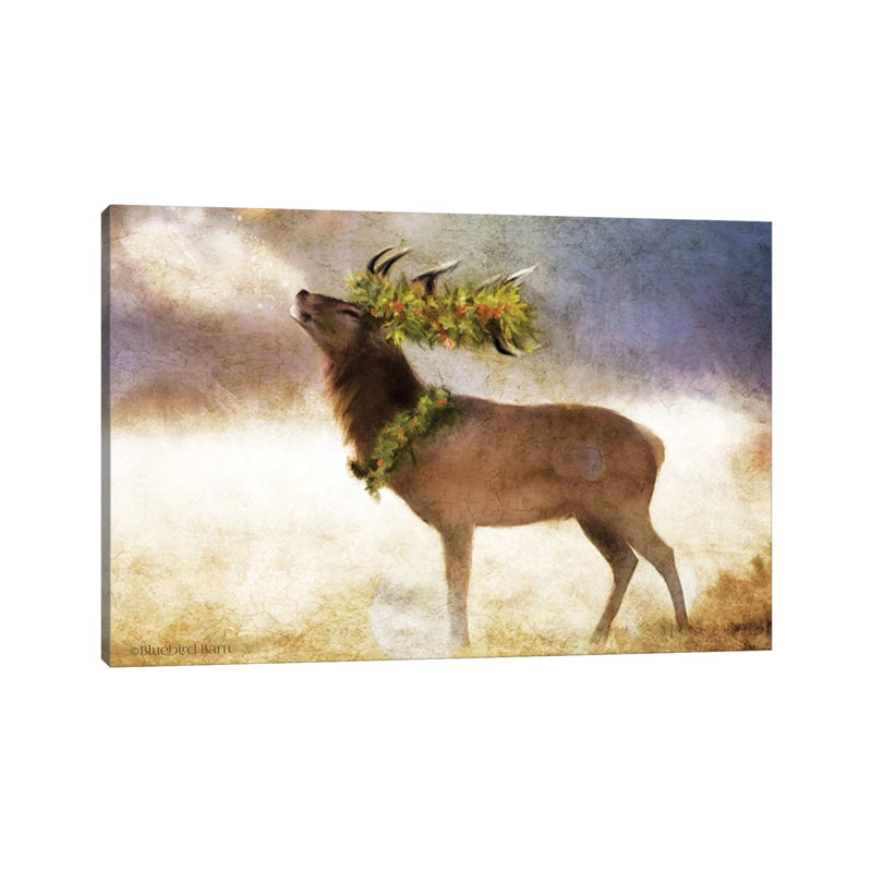 Holly And Ivy Stag by Bluebird Barn - Wrapped Canvas Painting, 30.48cm H x 45.72cm W x 1.905cm D
