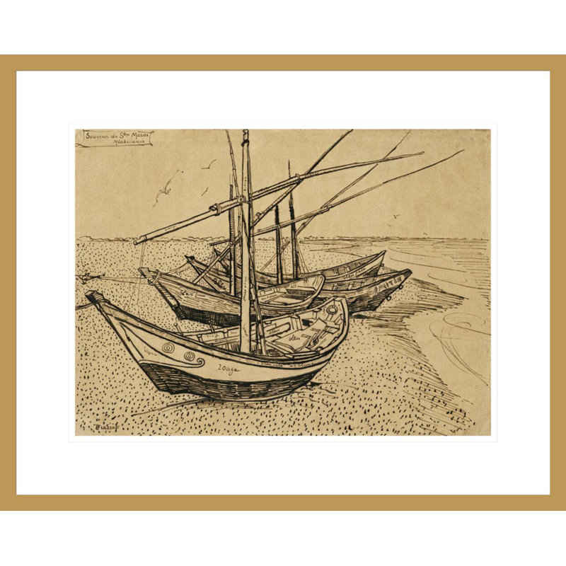 «Bateaux sur la plage à Saintes-Maries-De-La-Mer» par Vincent van Gogh, impression giclée encadrée, H 17,56 po x l 21,75 po