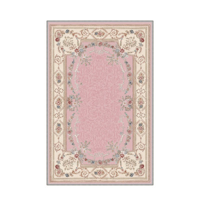 Tapis oriental en polyester tissé à plat rose / beige Tayla