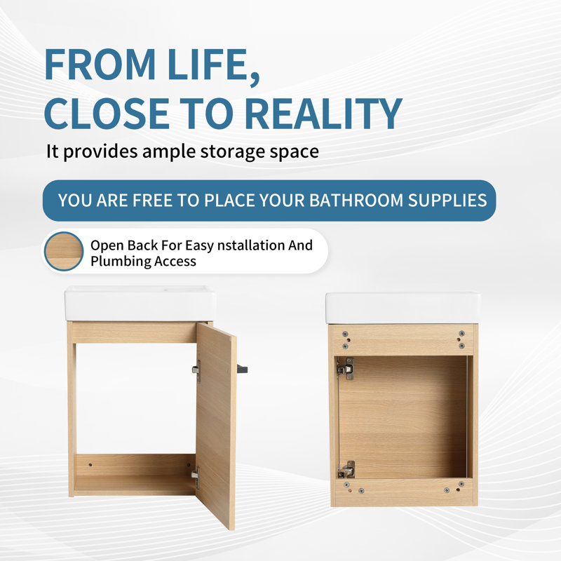 Meuble-lavabo flottant avec porte à fermeture en douceur 18 po, Beige