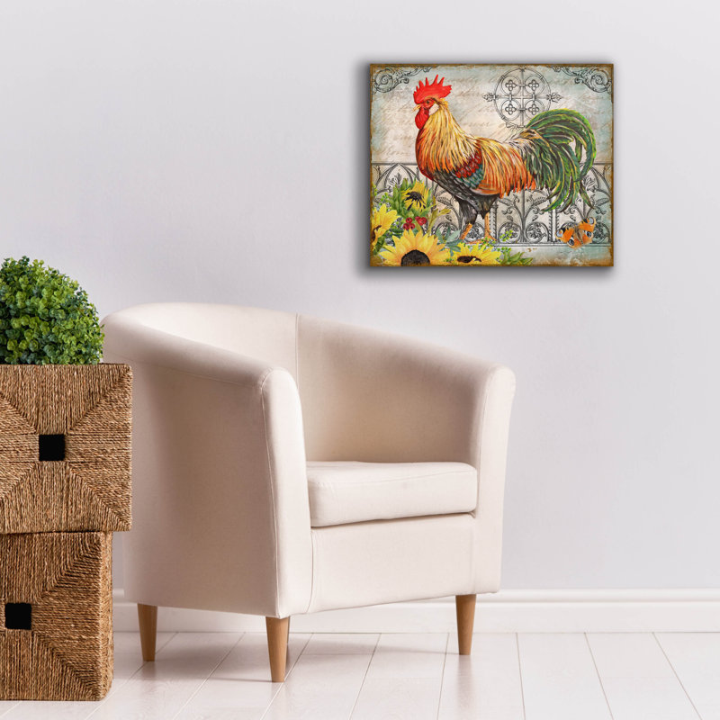 «Ironwork Rooster A» par Jean Plout, art mural sur toile, H 20 po x l 24 po x P 0,75 po