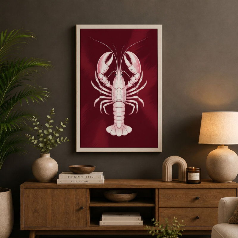 Heraldic Lobster Art Deco - Wrapped Canvas, 30x20 - 76.2 x 50.8 cm, Teal Border