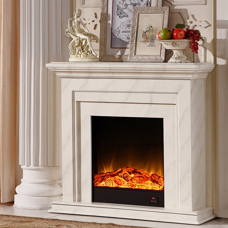 Foyer électrique en bois massif gris clair, Gris clair, H 43,31 po x l 47,24 po x P 12,6 po