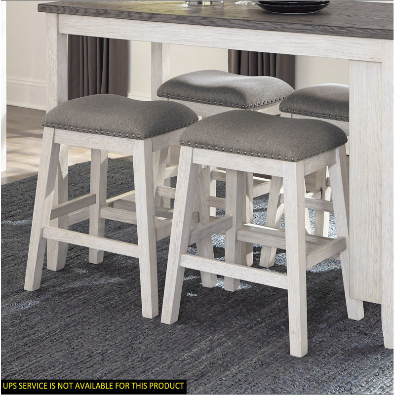 Ensemble de 2 tabourets de bar à hauteur comptoir en tissu texturé brun antique, Blanc antique / gris clair