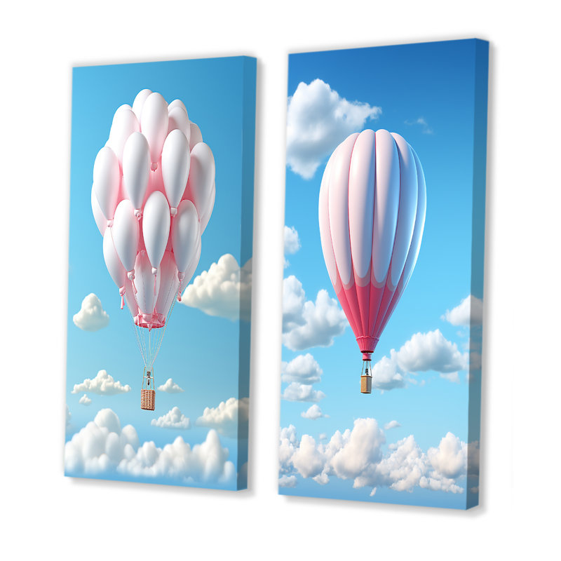 Skyhigh Balloon Whimsy - montgolfière, ensemble de 2 impressions sur toile, H 28 po x l 25 po, Toile tendue