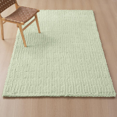 Tapis en chenille épaisse tricoté à la main, tapis tressé à la main pour salon, tapis bohème contemporain pour chambre, tapis décoratif esthétique, antidérapant, vert 90 x 150 cm