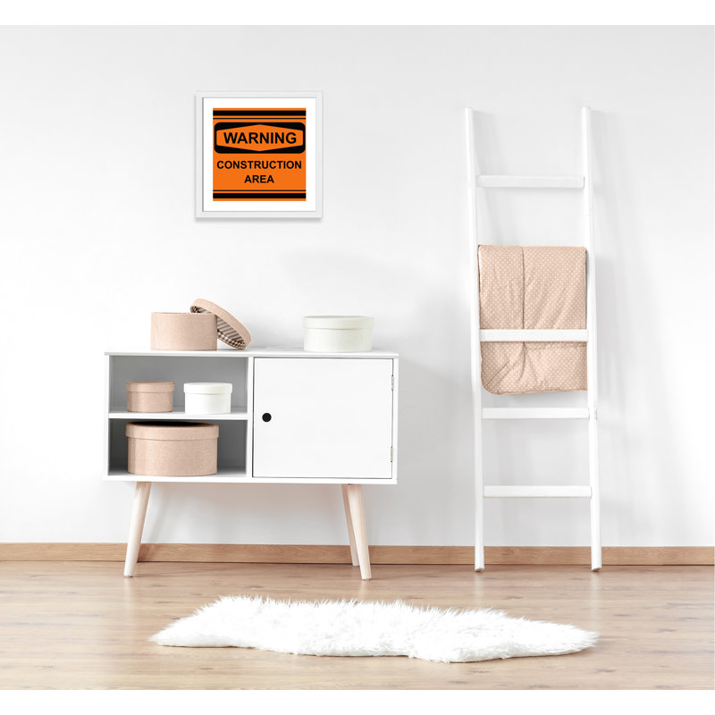 Warning 2 Paper Print, 22.5" H x 22.5" W x 0.63" D, White Framed