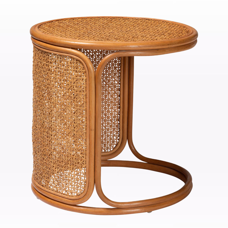 Demetric Large Bohemian Honey Rattan End Table, 23.33" H x 23.33" W x 23.33" D, 1