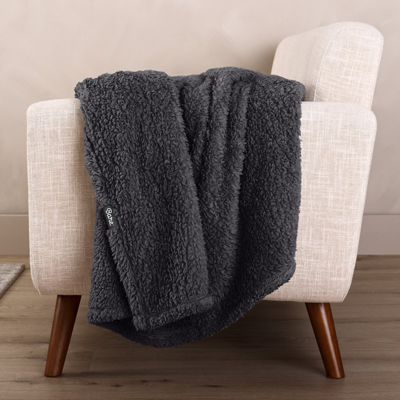 Couverture Cozy Faux Shearling, Gris fer forgé massif, Double/Grand
