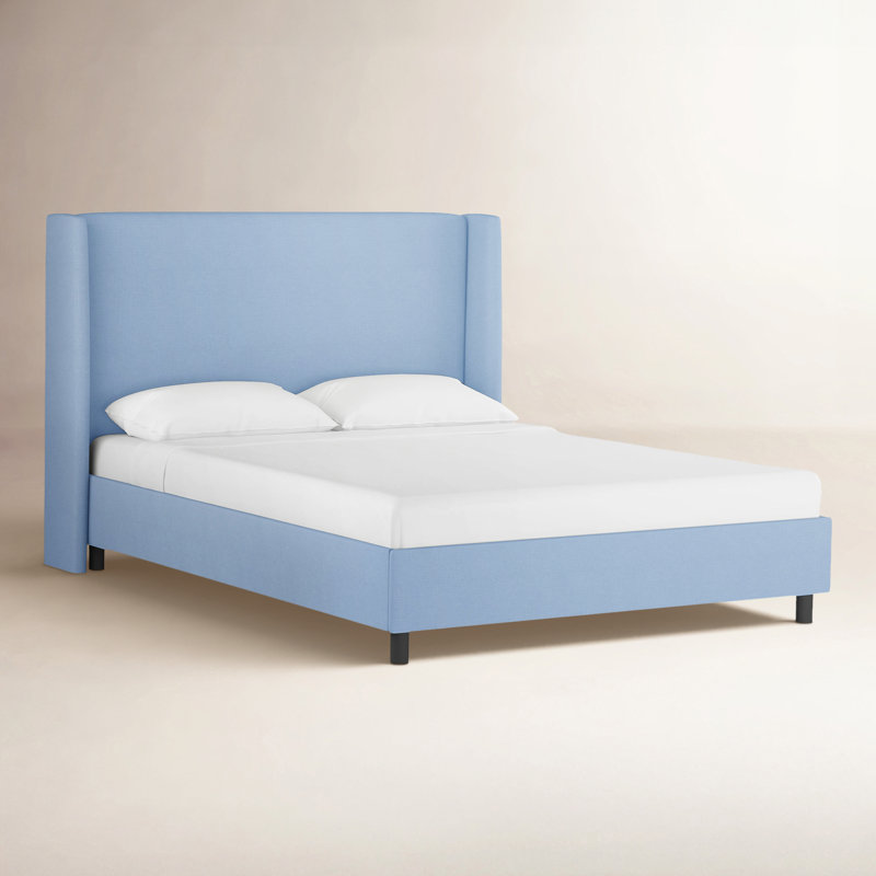 Tilly Upholstered Low Profile Platform Bed, Queen, Classic Denim Linen