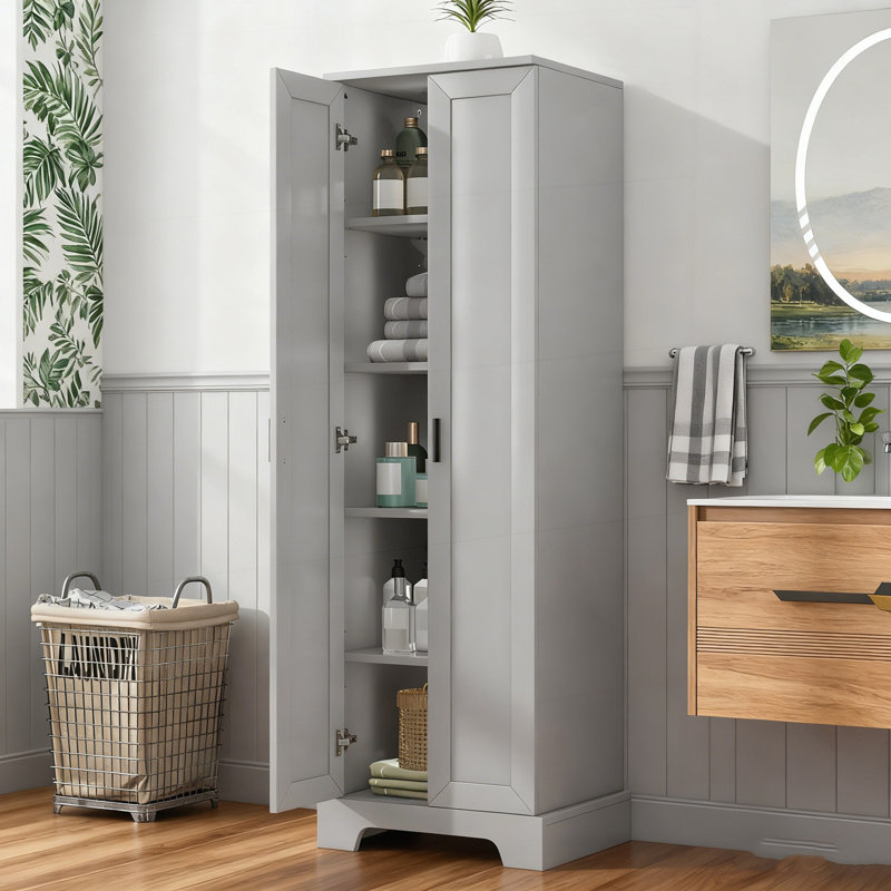 Armoire de rangement polyvalente avec tablettes réglables et deux portes pour la salle de bain ou le bureau., Gris