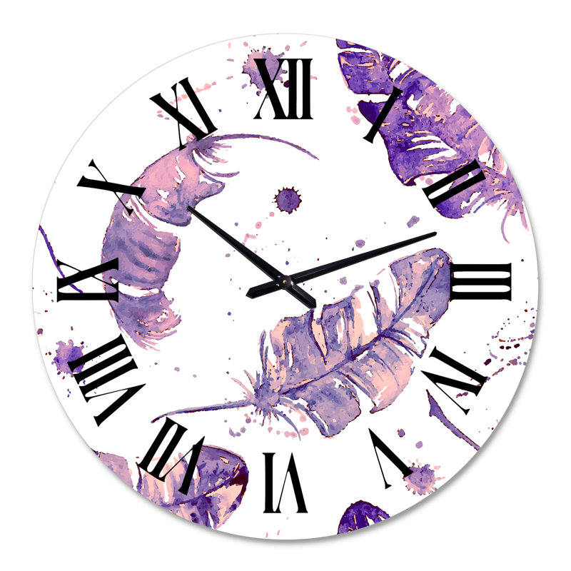 Ethnique plumes mauves - horloge murale bohémienne et éclectique, Grand