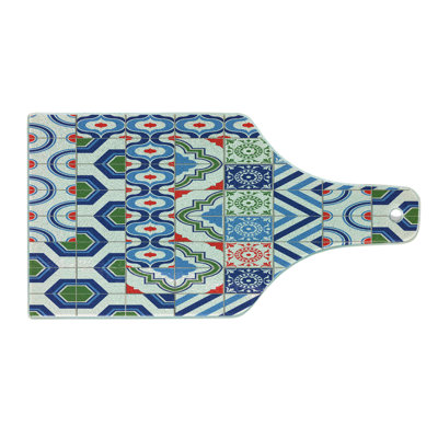 Ambesonne Vintage Tempered Glass Cutting Board Motifs of Moroccan Design Multicolor