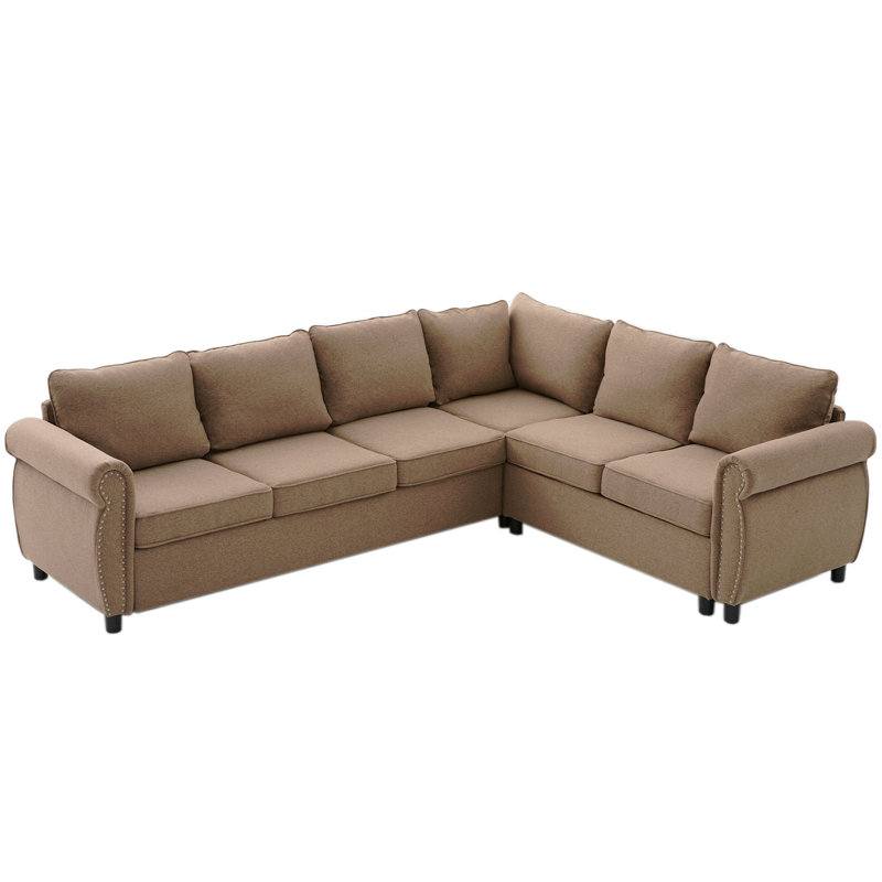 Sleeper Sofa, 2 In 1 Pull Out Couch Bed,6 Seater Sofa Bed, L Shaped Sleeper Sectional Sofa Couch,Riveted Sofa,104'' Large Combined Sofa Bed In Living Room, Brown