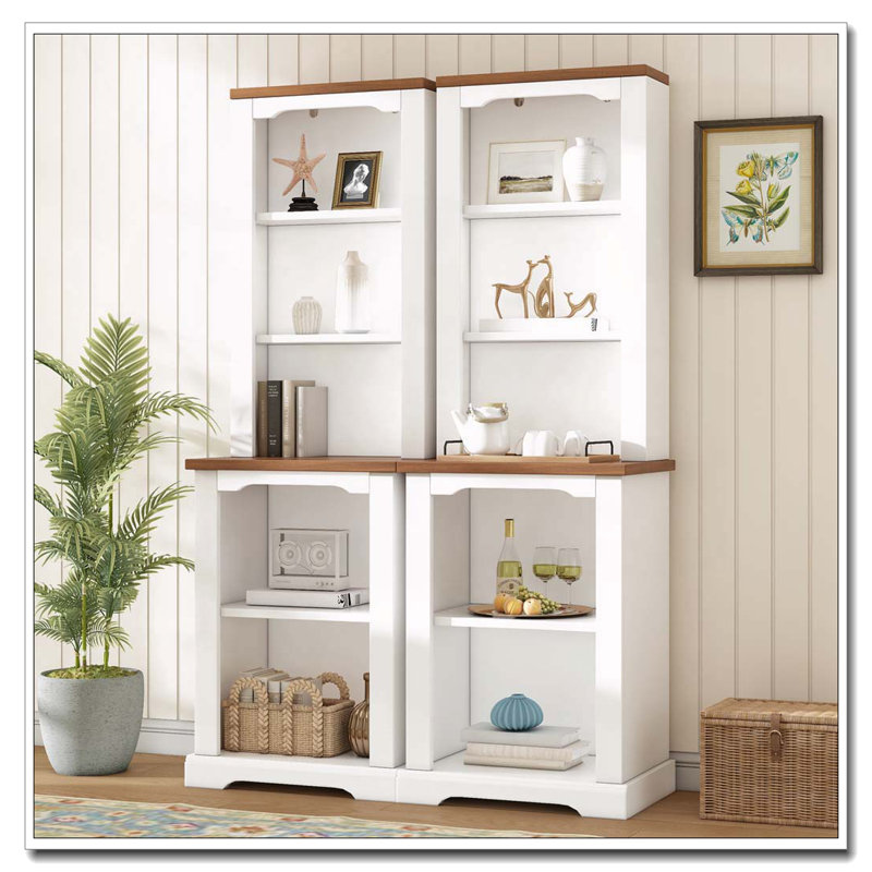 Two-Piece Elegant Freestanding Tall Cabinet with Fully Open Storage, White
