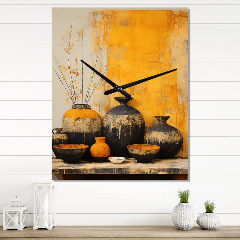 Artistic Yellow Pottery I - Boho Pottery Wall Clock, Small