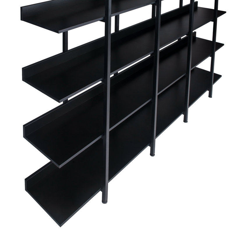 5 Tier Bookcase Home Office Open Bookshelf, Vintage Industrial Style Shelf With Metal Frame, MDF Board, Black