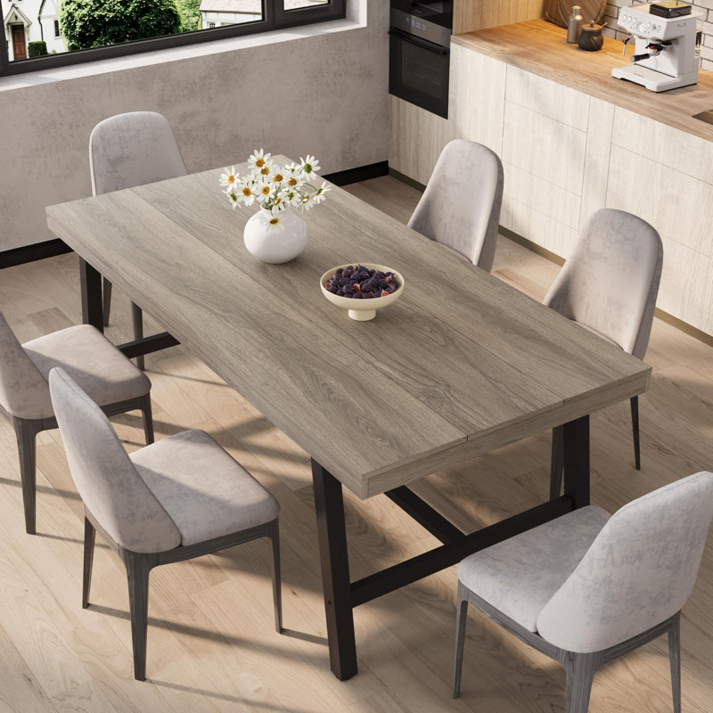 Table de salle à manger industrielle pour 6 à 8 personnes, grande table de cuisine longue de 70,9 po avec structure en métal robuste, facile à assembler, comptoir rectangulaire pour le dîner, la cuisine, la salle à manger