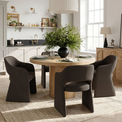 4 - Person Dining Table Sets With Solid Wood Round Table & 4 Upholstered Waterproof Chairs