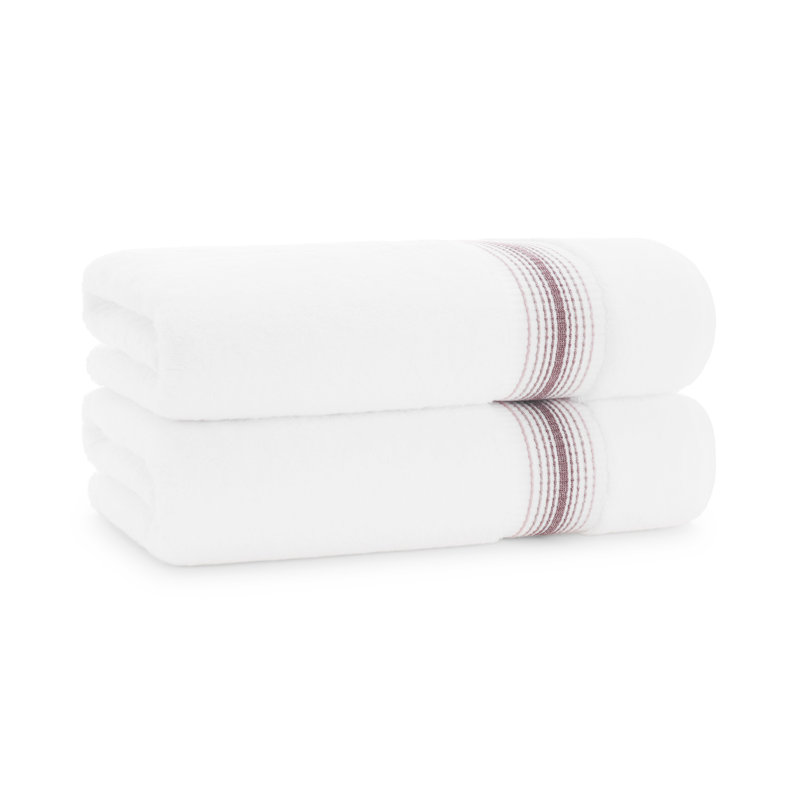 Darcie-Bella 100% Cotton Plush Bath Towel, White/Rose