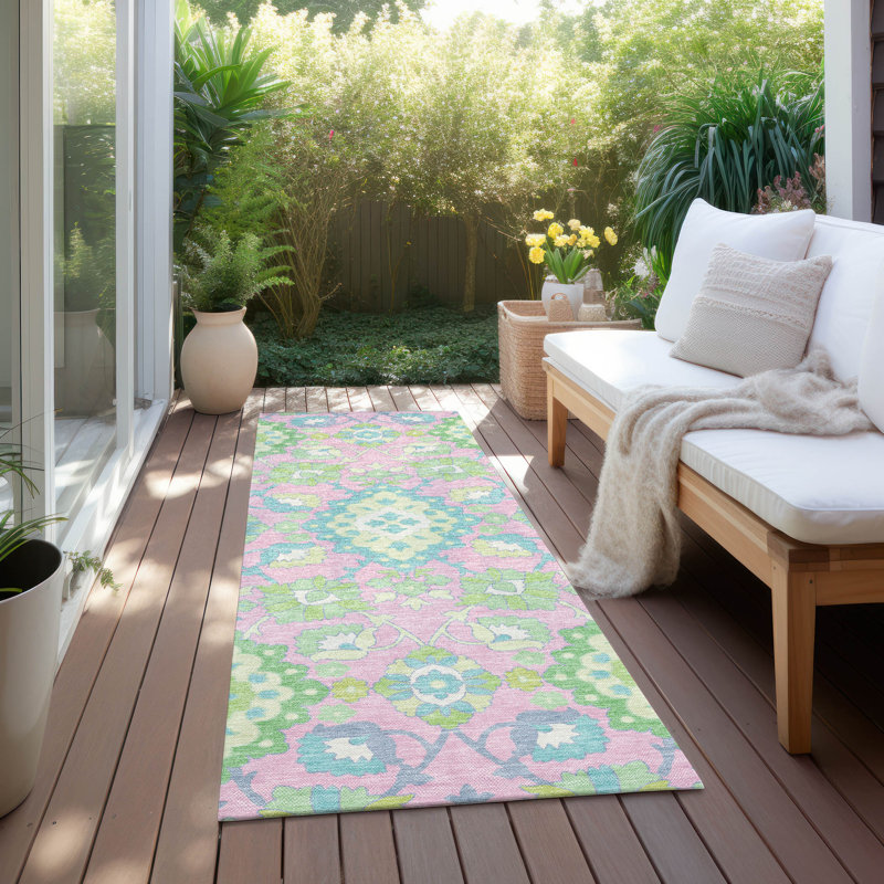 Chayden intérieur / extérieur lavable à la machine ACN1002 - rose, Tapis de couloir 2 pi 3 po x 7 pi 6 po