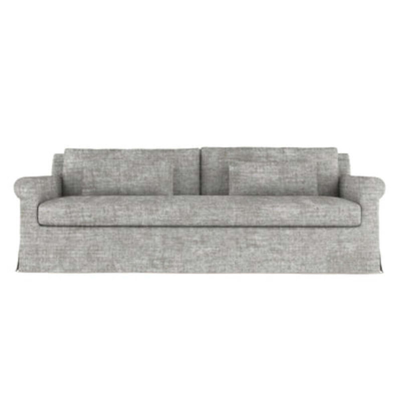 Canapé à accoudoirs arrondis Ludlow, H 34 po x l 84 po x P 38 po, Ébène, Velours écrasé rayé argent
