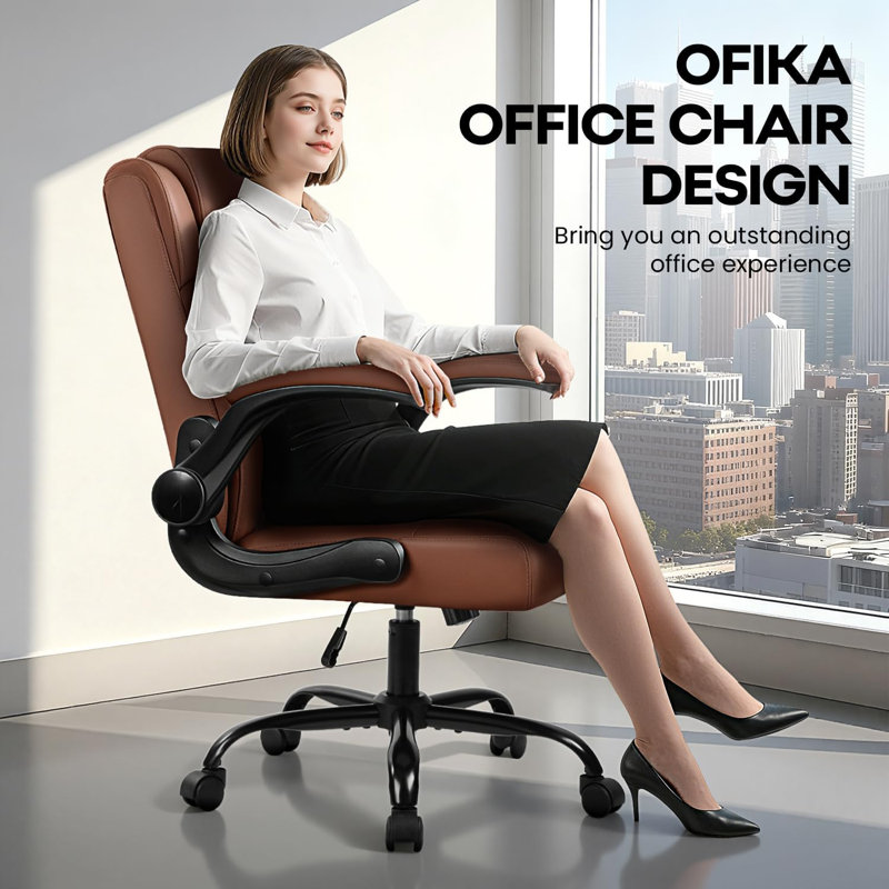 Faux Leather Mid Back Executive Office Chair, Brown
