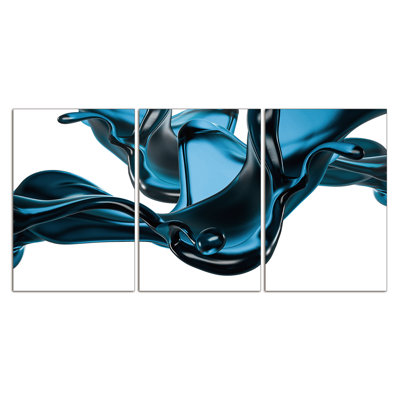 3 pièces d'art mural en acrylique "H 36" x l 72 "d'Oppidan Home" Abstrait liquide en bleu "