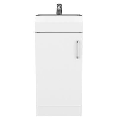 16" Bathroom Vanity White - Resin Sink, Metal Handle & Inner Shelf, Particle Board Cabinet (particle