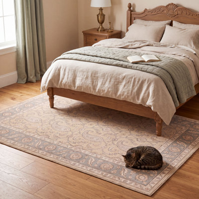 Placard traditionnel allover floral gris crème ivoire beige rose antidérapant intérieur bas extérieur amical animaux de compagnie salon chambre à coucher salle à manger vestibule vestibule bureau sable cuisine à circulation élevée facile à nettoyer imprimé tapis à rebords délicats
